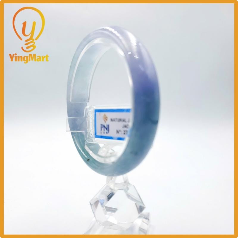 Yingmart 54mm PNJ Certified Natural Color Grey White Natural Jadeite Jade Bangle Bracelet, Real Gemstone, Gift for Her Mom Grandma Sister