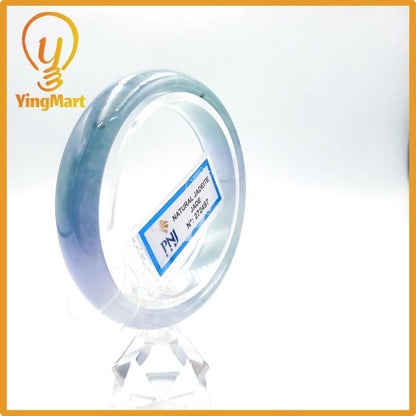 Yingmart 54mm PNJ Certified Natural Color Grey White Natural Jadeite Jade Bangle Bracelet, Real Gemstone, Gift for Her Mom Grandma Sister