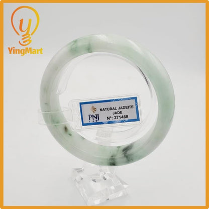 Yingmart 59mm PNJ Certified Natural Color Grey White Natural Jadeite Jade Bangle Bracelet, Real Gemstone, Gift for Her Mom Grandma Sister