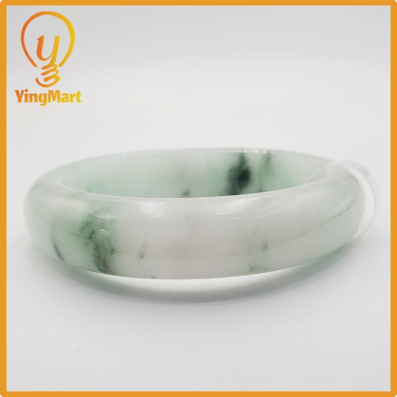 Yingmart 59mm PNJ Certified Natural Color Grey White Natural Jadeite Jade Bangle Bracelet, Real Gemstone, Gift for Her Mom Grandma Sister