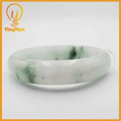 Yingmart 59mm PNJ Certified Natural Color Grey White Natural Jadeite Jade Bangle Bracelet, Real Gemstone, Gift for Her Mom Grandma Sister