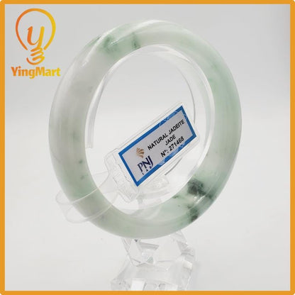 Yingmart 59mm PNJ Certified Natural Color Grey White Natural Jadeite Jade Bangle Bracelet, Real Gemstone, Gift for Her Mom Grandma Sister