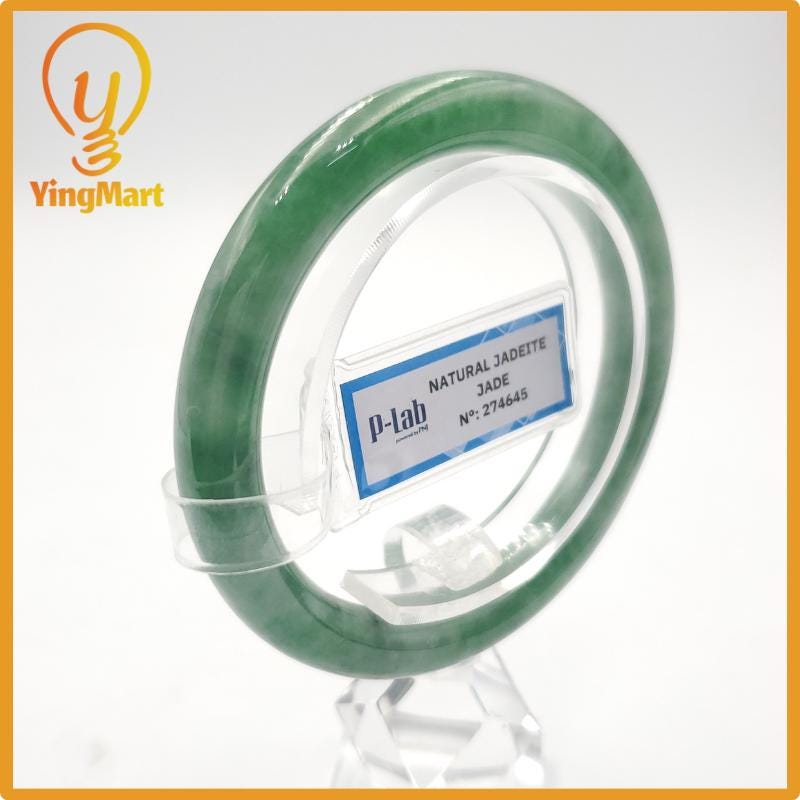 Yingmart 53mm PNJ274645 Certified Natural Color Grey White Natural Jadeite Jade Bangle Bracelet, Real Gemstone, Gift for Mom Grandma Sister
