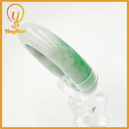 Yingmart 50mm PNJ Certified Natural Color Grey White Natural Jadeite Jade Bangle Bracelet, Real Gemstone, Gift for Her Mom Grandma Sister