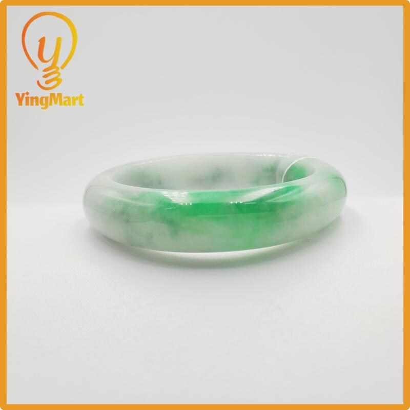Yingmart 50mm PNJ Certified Natural Color Grey White Natural Jadeite Jade Bangle Bracelet, Real Gemstone, Gift for Her Mom Grandma Sister