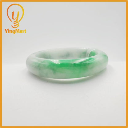 Yingmart 50mm PNJ Certified Natural Color Grey White Natural Jadeite Jade Bangle Bracelet, Real Gemstone, Gift for Her Mom Grandma Sister