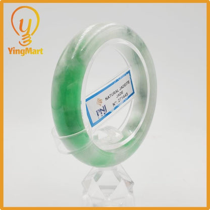 Yingmart 50mm PNJ Certified Natural Color Grey White Natural Jadeite Jade Bangle Bracelet, Real Gemstone, Gift for Her Mom Grandma Sister