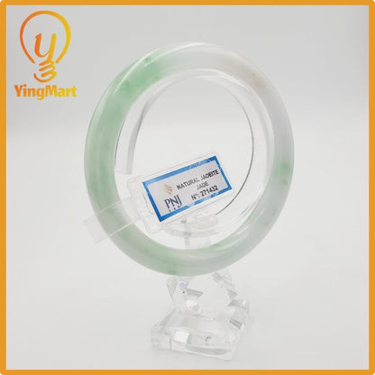 Yingmart 58mm PNJ Certified Natural Color Grey White Natural Jadeite Jade Bangle Bracelet, Real Gemstone, Gift for Her Mom Grandma Sister