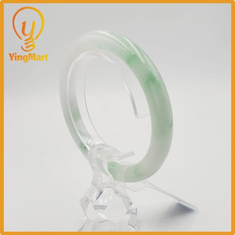 Yingmart 58mm PNJ Certified Natural Color Grey White Natural Jadeite Jade Bangle Bracelet, Real Gemstone, Gift for Her Mom Grandma Sister