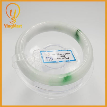 Yingmart 58mm PNJ Certified Natural Color Grey White Natural Jadeite Jade Bangle Bracelet, Real Gemstone, Gift for Her Mom Grandma Sister