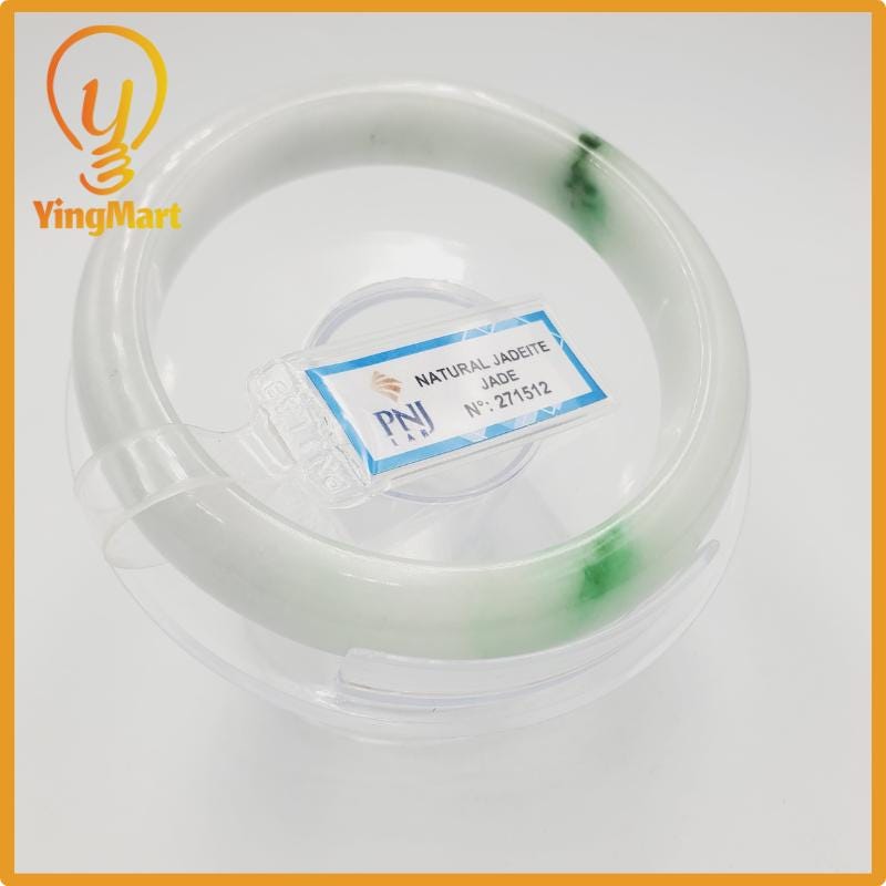 Yingmart 58mm PNJ Certified Natural Color Grey White Natural Jadeite Jade Bangle Bracelet, Real Gemstone, Gift for Her Mom Grandma Sister