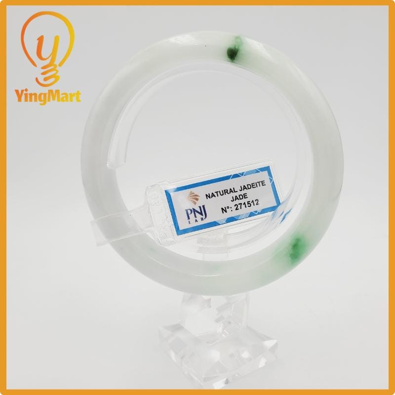 Yingmart 58mm PNJ Certified Natural Color Grey White Natural Jadeite Jade Bangle Bracelet, Real Gemstone, Gift for Her Mom Grandma Sister