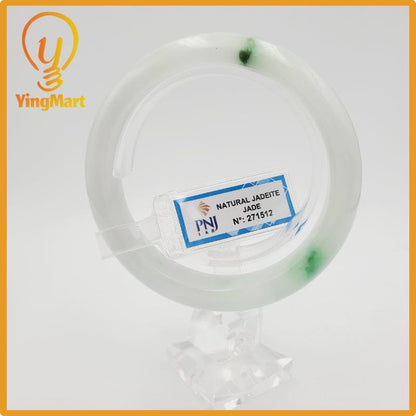 Yingmart 58mm PNJ Certified Natural Color Grey White Natural Jadeite Jade Bangle Bracelet, Real Gemstone, Gift for Her Mom Grandma Sister