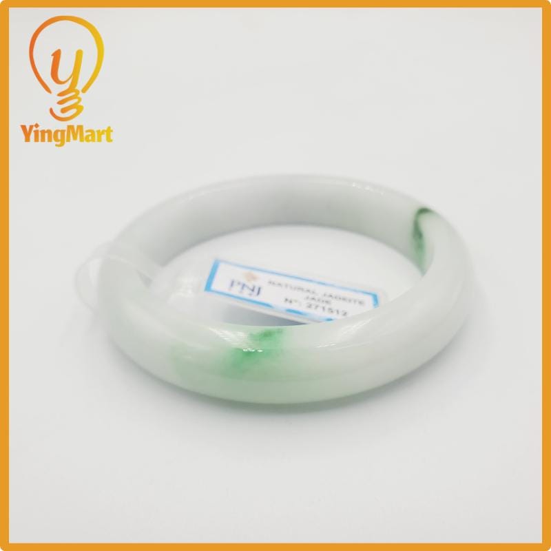 Yingmart 58mm PNJ Certified Natural Color Grey White Natural Jadeite Jade Bangle Bracelet, Real Gemstone, Gift for Her Mom Grandma Sister