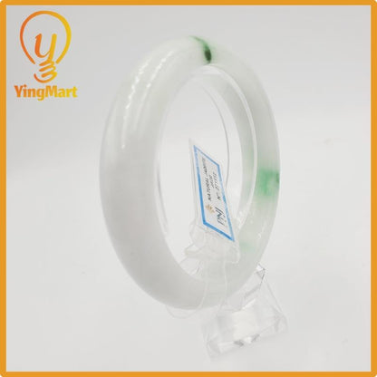 Yingmart 58mm PNJ Certified Natural Color Grey White Natural Jadeite Jade Bangle Bracelet, Real Gemstone, Gift for Her Mom Grandma Sister