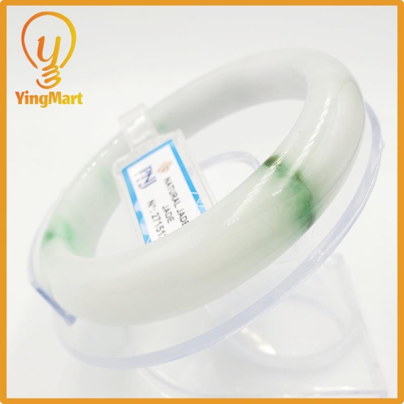 Yingmart 58mm PNJ Certified Natural Color Grey White Natural Jadeite Jade Bangle Bracelet, Real Gemstone, Gift for Her Mom Grandma Sister