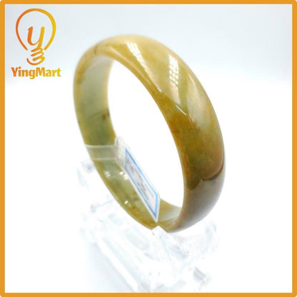 Yingmart 72mm PNJ Certified Natural Color Yellowish Brown Natural Jadeite Jade Bangle Bracelet, Real Gemstone, Gift for Her Mom Grandma