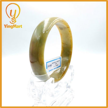 Yingmart 72mm PNJ Certified Natural Color Yellowish Brown Natural Jadeite Jade Bangle Bracelet, Real Gemstone, Gift for Her Mom Grandma