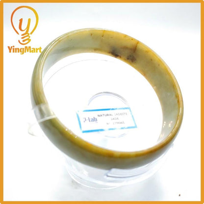 Yingmart 72mm PNJ Certified Natural Color Yellowish Brown Natural Jadeite Jade Bangle Bracelet, Real Gemstone, Gift for Her Mom Grandma