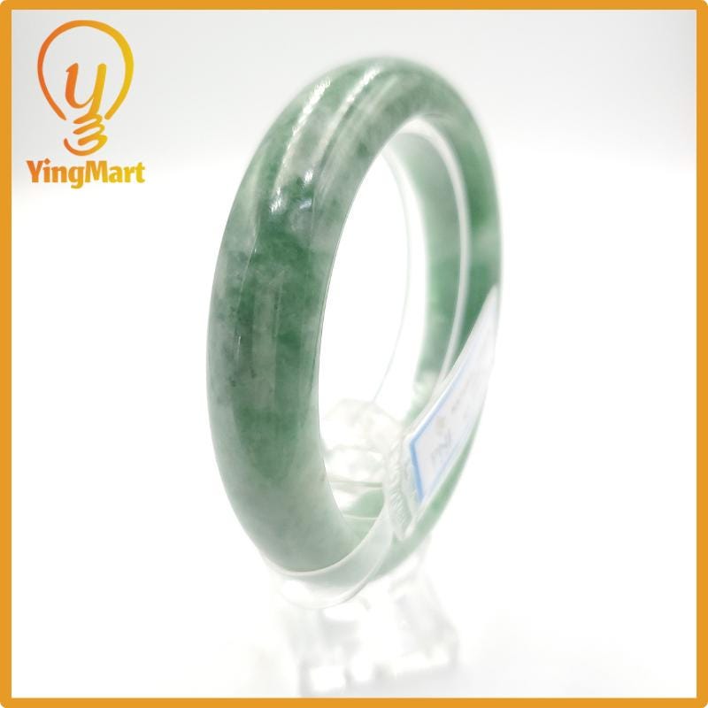 Yingmart 59mm PNJ Certified Natural Color Grey White Natural Jadeite Jade Bangle Bracelet, Real Gemstone, Gift for Her Mom Grandma