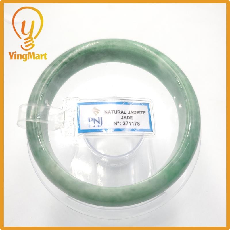 Yingmart 59mm PNJ Certified Natural Color Grey White Natural Jadeite Jade Bangle Bracelet, Real Gemstone, Gift for Her Mom Grandma