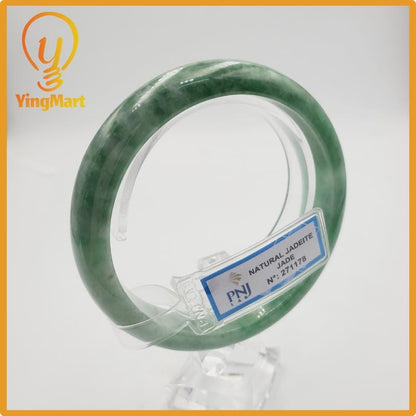 Yingmart 59mm PNJ Certified Natural Color Grey White Natural Jadeite Jade Bangle Bracelet, Real Gemstone, Gift for Her Mom Grandma
