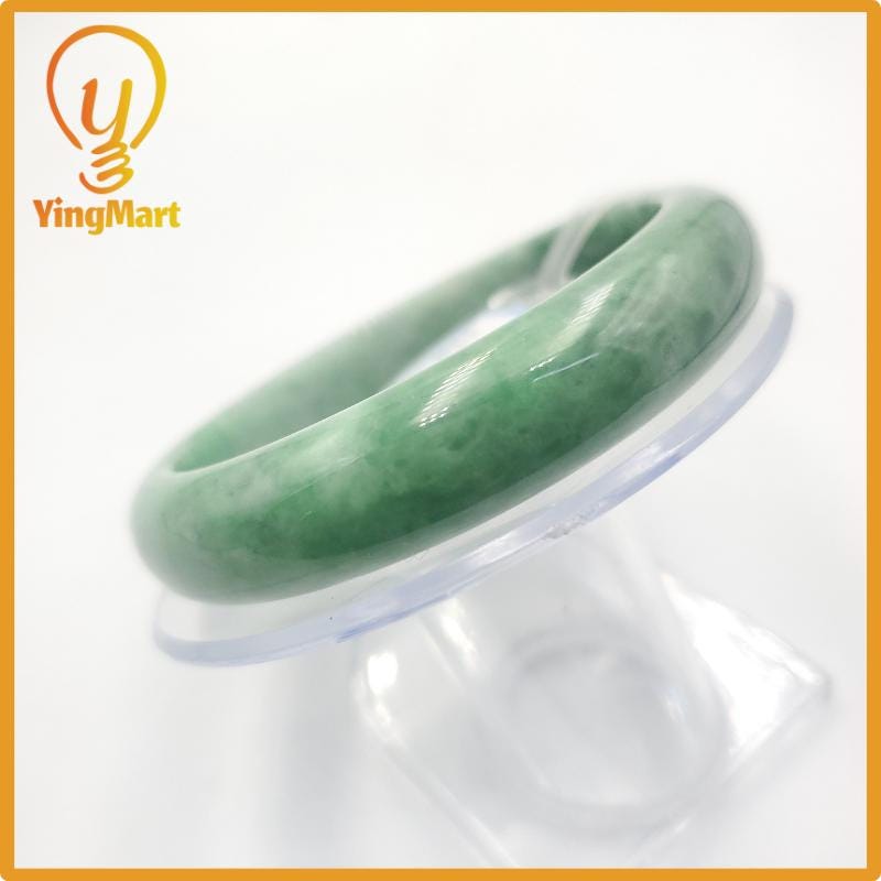 Yingmart 59mm PNJ Certified Natural Color Grey White Natural Jadeite Jade Bangle Bracelet, Real Gemstone, Gift for Her Mom Grandma