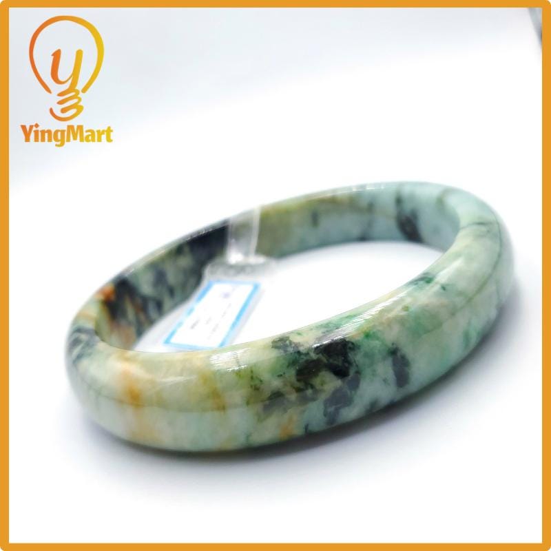 Yingmart 80mm PNJ Certified Natural Color Grey White Natural Jadeite Jade Bangle Bracelet, Real Gemstone, Gift for Her Mom Grandma