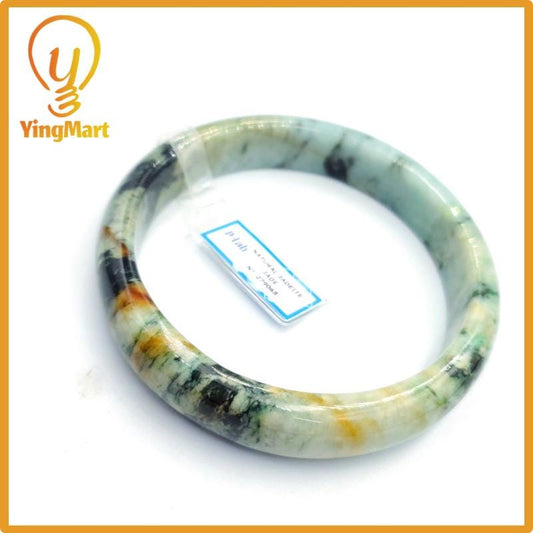 Yingmart 80mm PNJ Certified Natural Color Grey White Natural Jadeite Jade Bangle Bracelet, Real Gemstone, Gift for Her Mom Grandma