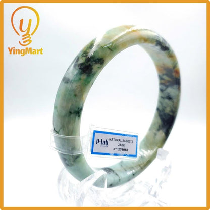 Yingmart 80mm PNJ Certified Natural Color Grey White Natural Jadeite Jade Bangle Bracelet, Real Gemstone, Gift for Her Mom Grandma