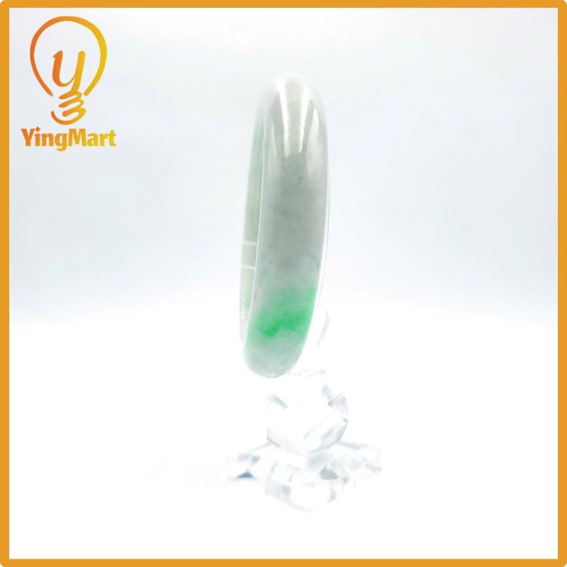 Yingmart 58mm PNJ Certified Natural Color Grey White Natural Jadeite Jade Bangle Bracelet, Real Gemstone, Gift for Her Mom Grandma