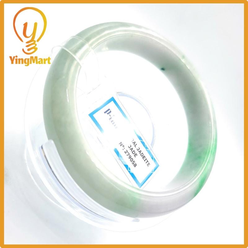 Yingmart 58mm PNJ Certified Natural Color Grey White Natural Jadeite Jade Bangle Bracelet, Real Gemstone, Gift for Her Mom Grandma