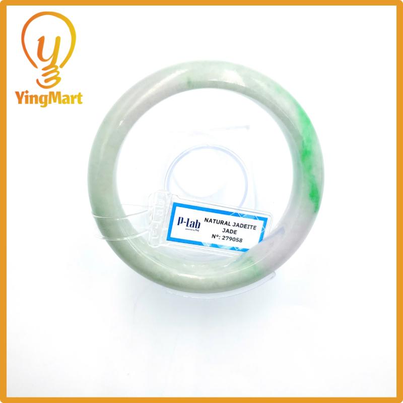 Yingmart 58mm PNJ Certified Natural Color Grey White Natural Jadeite Jade Bangle Bracelet, Real Gemstone, Gift for Her Mom Grandma