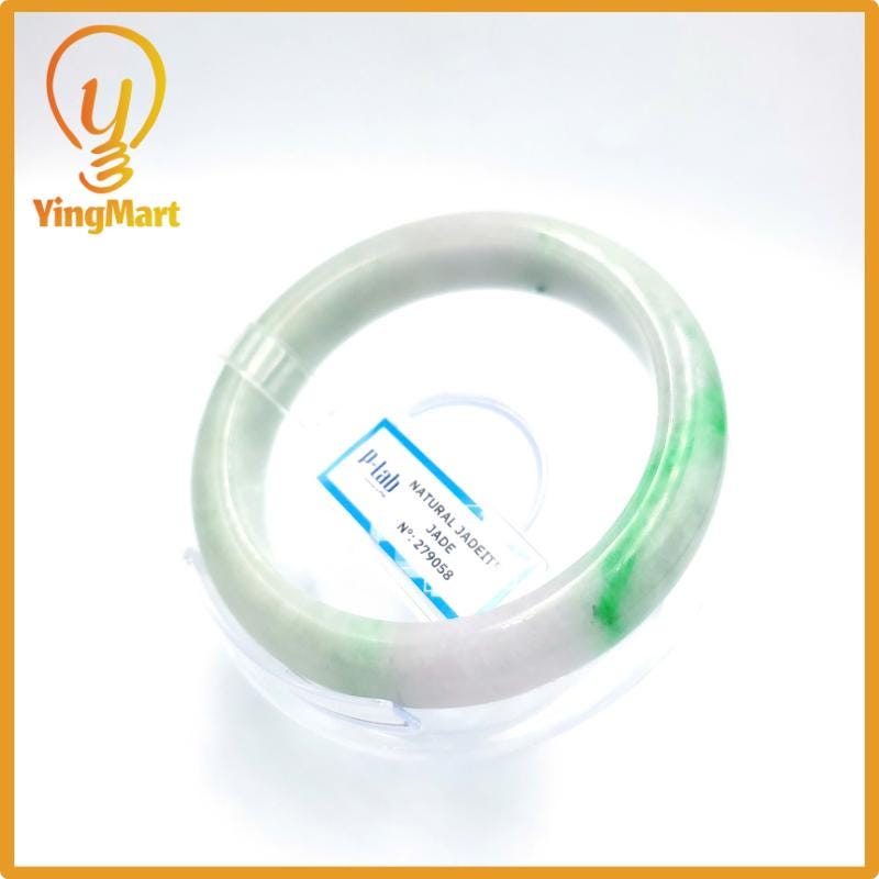Yingmart 58mm PNJ Certified Natural Color Grey White Natural Jadeite Jade Bangle Bracelet, Real Gemstone, Gift for Her Mom Grandma