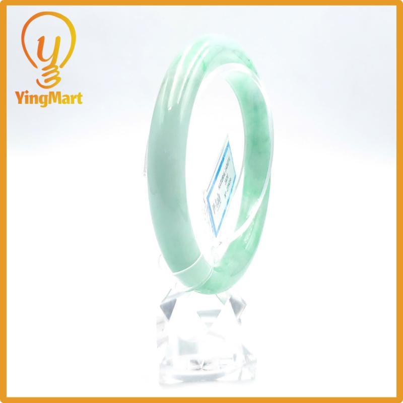 Yingmart 58 mm PNJ Certified Natural Color Grey White Natural Jadeite Jade Bangle Bracelet, Real Gemstone, Gift for Her Mom Grandma Sister