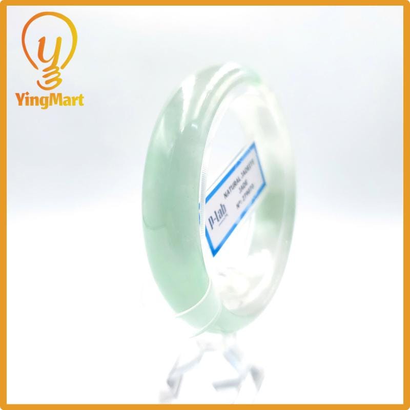 Yingmart 53mm PNJ279070 Certified Natural Color Grey White Natural Jadeite Jade Bangle Bracelet, Real Gemstone, Gift for Her Mom Grandma