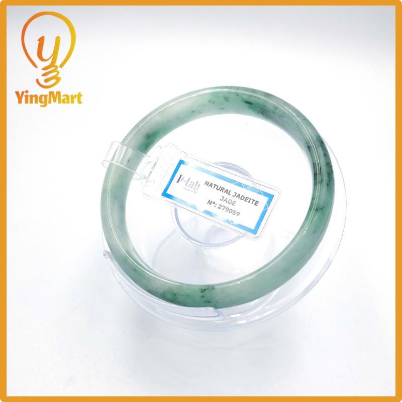 Yingmart 60mm PNJ Certified Natural Color Grey White Natural Jadeite Jade Bangle Bracelet, Real Gemstone, Gift for Her Mom Grandma