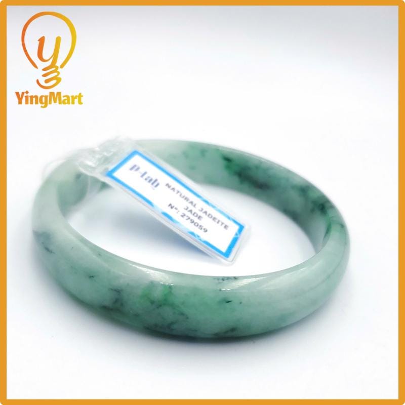 Yingmart 60mm PNJ Certified Natural Color Grey White Natural Jadeite Jade Bangle Bracelet, Real Gemstone, Gift for Her Mom Grandma