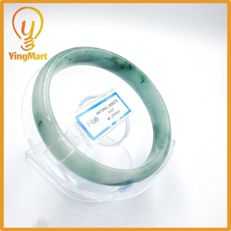 Yingmart 60mm PNJ Certified Natural Color Grey White Natural Jadeite Jade Bangle Bracelet, Real Gemstone, Gift for Her Mom Grandma