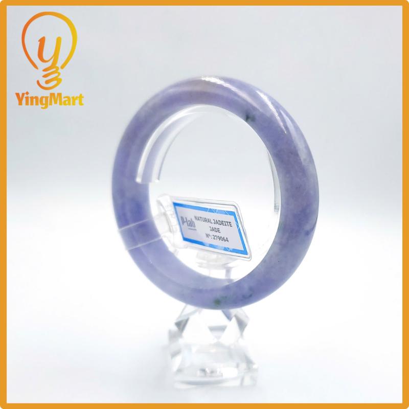 Yingmart 57mm PNJ Certified Natural Color Grey White Natural Jadeite Jade Bangle Bracelet, Real Gemstone, Gift for Her Mom Grandma