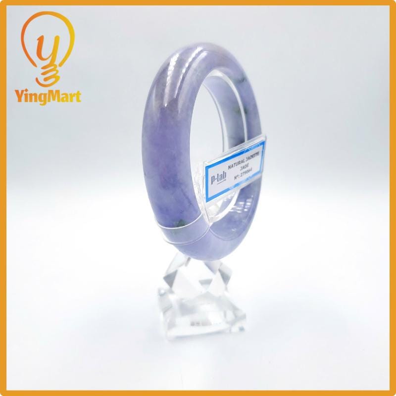 Yingmart 57mm PNJ Certified Natural Color Grey White Natural Jadeite Jade Bangle Bracelet, Real Gemstone, Gift for Her Mom Grandma