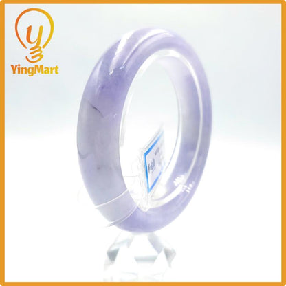 Yingmart 55mm PNJ Certified Natural Color Grey White Natural Jadeite Jade Bangle Bracelet, Real Gemstone, Gift for Her Mom Grandma