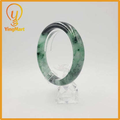 Yingmart 63mm PNJ Certified Natural Color Grey White Natural Jadeite Jade Bangle Bracelet, Real Gemstone, Gift for Her Mom Grandma