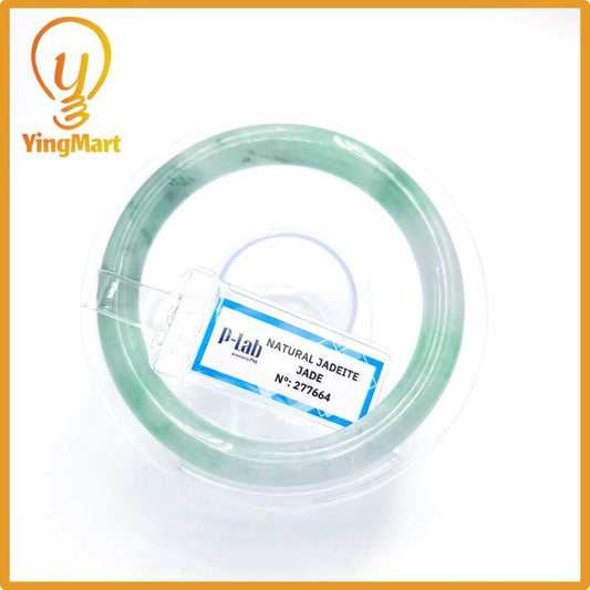 Yingmart 53mm PNJ277664 Certified Natural Color Grey White Natural Jadeite Jade Bangle Bracelet, Real Gemstone, Gift for Mom Grandma Sister
