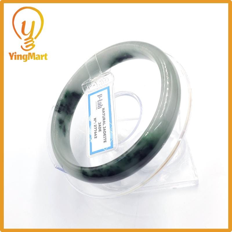 Yingmart 60mm PNJ Certified Natural Color Grey White Natural Jadeite Jade Bangle Bracelet, Real Gemstone, Gift for Her Mom Grandma