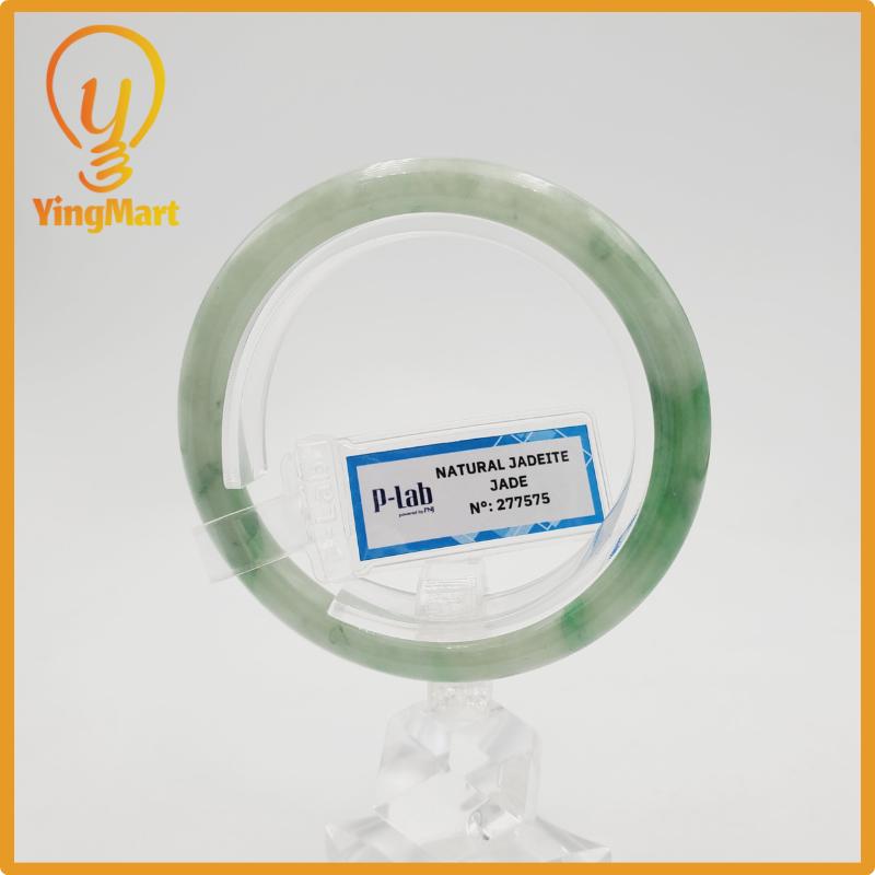 Yingmart 52mm PNJ277575 Certified Natural Color Grey White Natural Jadeite Jade Bangle Bracelet, Real Gemstone, Gift for Mom Grandma Sister