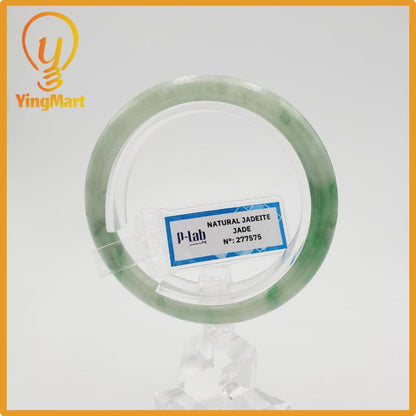 Yingmart 52mm PNJ277575 Certified Natural Color Grey White Natural Jadeite Jade Bangle Bracelet, Real Gemstone, Gift for Mom Grandma Sister
