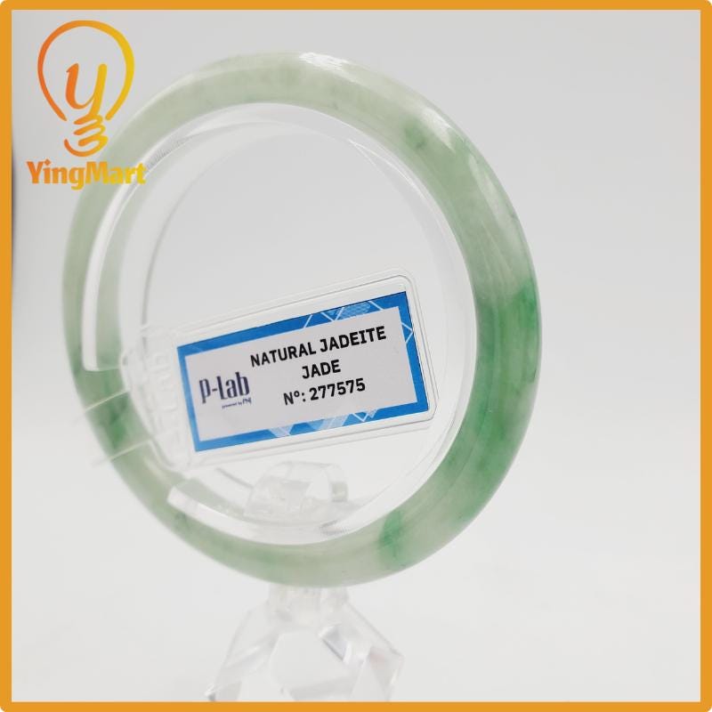 Yingmart 52mm PNJ277575 Certified Natural Color Grey White Natural Jadeite Jade Bangle Bracelet, Real Gemstone, Gift for Mom Grandma Sister