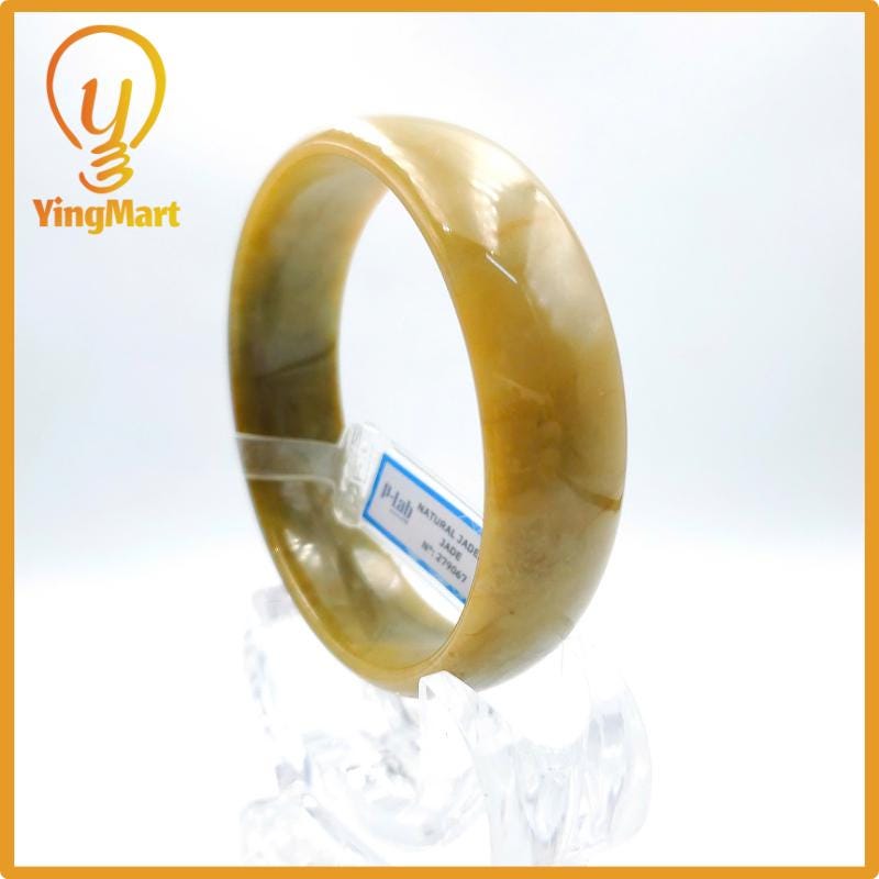 Yingmart 74mm PNJ Certified Natural Color Yellowish Brown Natural Jadeite Jade Bangle Bracelet, Real Gemstone, Gift for Her Mom Grandma