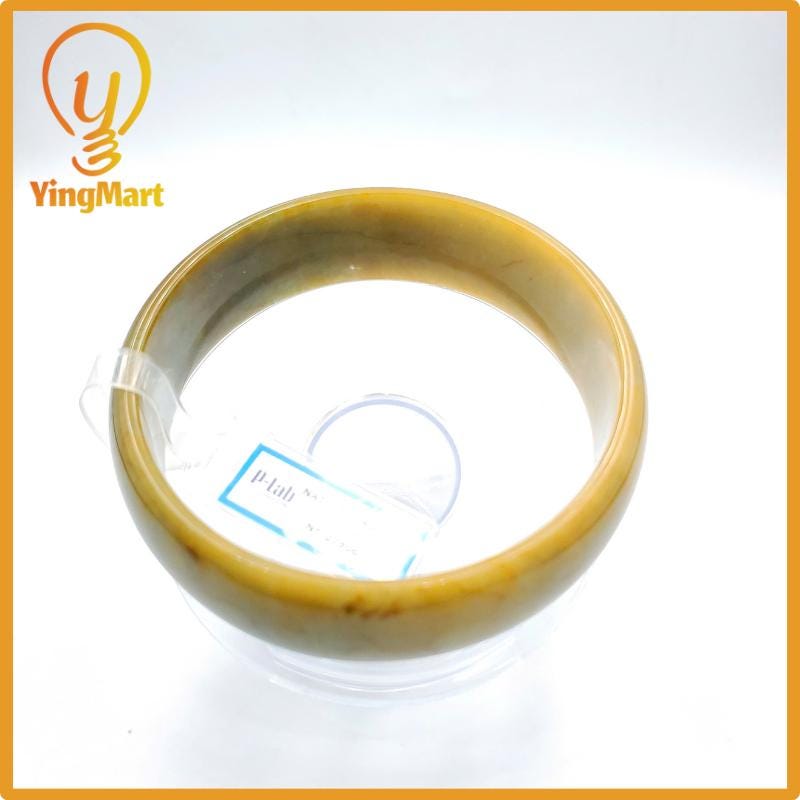 Yingmart 74mm PNJ Certified Natural Color Yellowish Brown Natural Jadeite Jade Bangle Bracelet, Real Gemstone, Gift for Her Mom Grandma